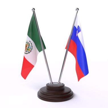 Meksika ve Slovenya, iki beyaz arka plan üzerinde izole bayrakları masa. 3D görüntü