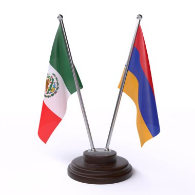 Meksika ve Ermenistan, iki beyaz arka plan üzerinde izole bayrakları masa. 3D görüntü
