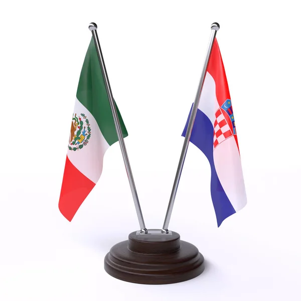 Мексика Хорватії Два Настільні Прапори Ізольовані Білому Тлі Зображення — стокове фото