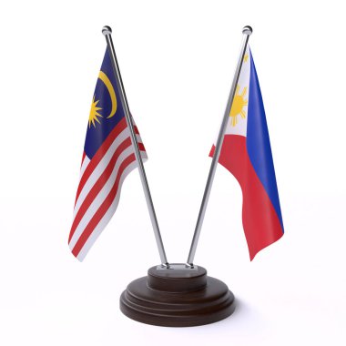 Malezya ve Filipinler, iki beyaz arka plan üzerinde izole bayrakları masa