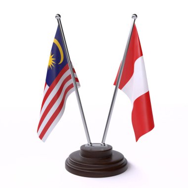 Malezya ve Peru, iki beyaz arka plan üzerinde izole bayrakları masa