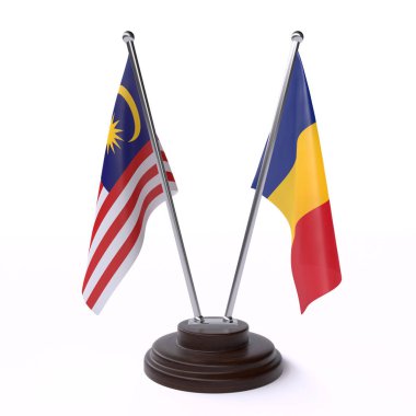 Malezya ve Romanya, iki beyaz arka plan üzerinde izole bayrakları masa