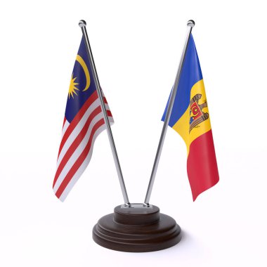 Malezya ve Moldova, iki beyaz arka plan üzerinde izole bayrakları masa