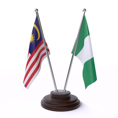 Malezya ve Nijerya, iki beyaz arka plan üzerinde izole bayrakları masa