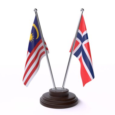 Malezya ve Norveç, iki beyaz arka plan üzerinde izole bayrakları masa