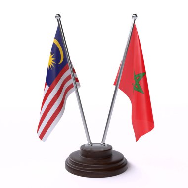 Malezya ve Fas, iki beyaz arka plan üzerinde izole bayrakları masa