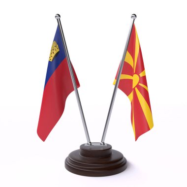 Liechtenstein ve macedoni, iki beyaz arka plan üzerinde izole bayrakları masa