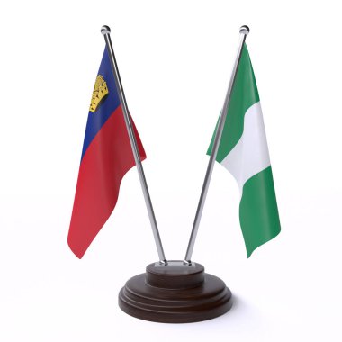 Liechtenstein ve Nijerya, iki beyaz arka plan üzerinde izole bayrakları masa