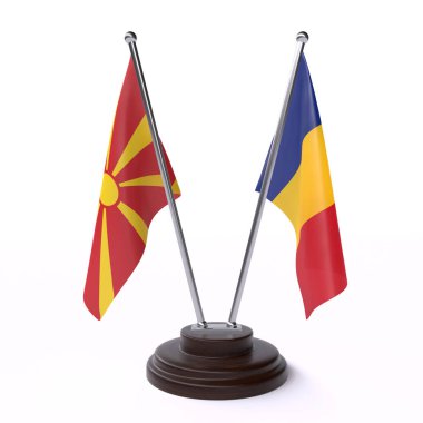 Makedonya ve Romanya, iki beyaz arka plan üzerinde izole bayrakları masa