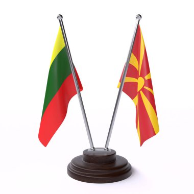 Litvanya, Makedonya, iki beyaz arka plan üzerinde izole bayrakları masa