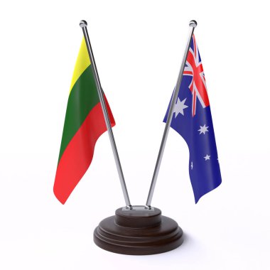 Litvanya ve Avustralya, iki beyaz arka plan üzerinde izole bayrakları masa