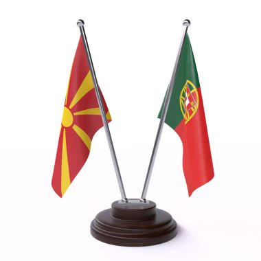 Makedonya ve portu, iki beyaz arka plan üzerinde izole bayrakları masa