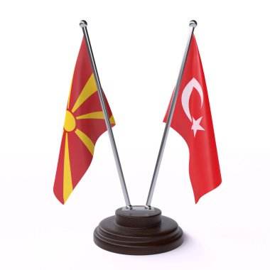 Makedonya ve Türkiye, iki beyaz arka plan üzerinde izole bayrakları masa