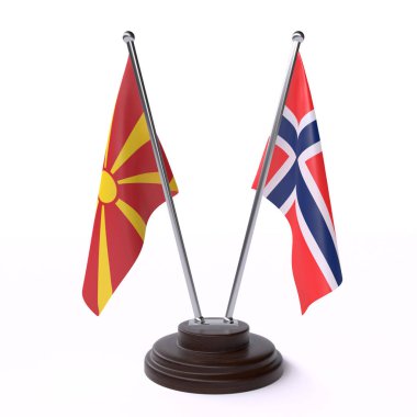 Makedonya ve Norveç'te, iki beyaz arka plan üzerinde izole bayrakları masa