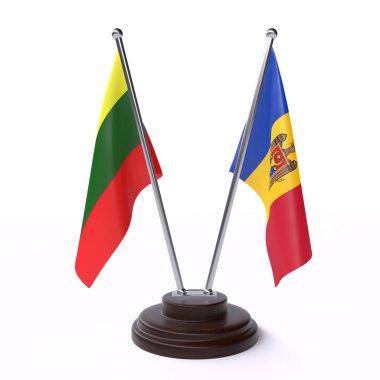 Litvanya ve moldova, iki beyaz arka plan üzerinde izole bayrakları masa
