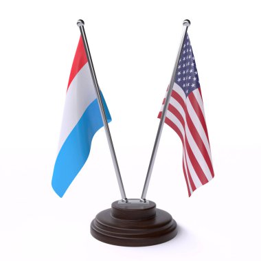 Hollanda ve ABD'de, iki beyaz arka plan üzerinde izole bayrakları masa