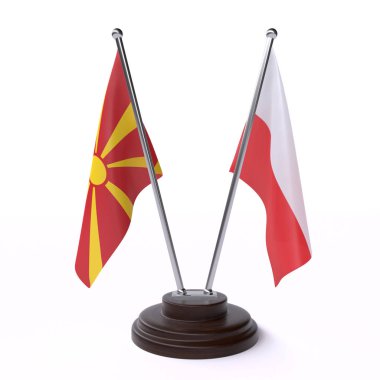 Makedonya ve Polonya, iki beyaz arka plan üzerinde izole bayrakları masa