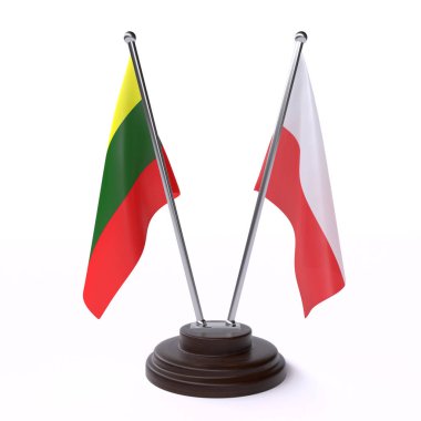 Litvanya ve Polonya, iki beyaz arka plan üzerinde izole bayrakları masa