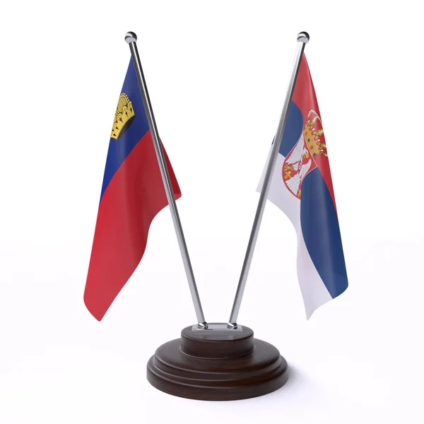 Ліхтенштейну Сербії Дві Таблиці Прапори Ізольовані Білому Тлі — стокове фото