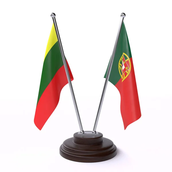 Lituania Portu Dos Banderas Mesa Aisladas Sobre Fondo Blanco — Foto de Stock
