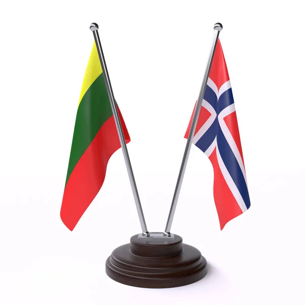 Lituania Noruega Dos Banderas Mesa Aisladas Sobre Fondo Blanco —  Fotos de Stock