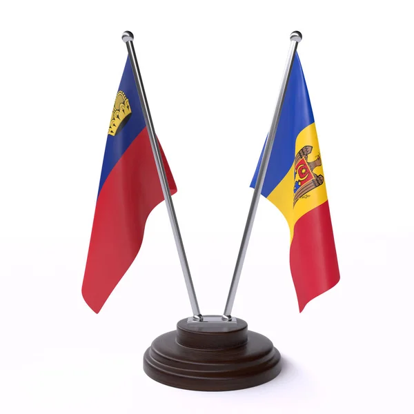 Stock image Liechtenstein and moldova, two table flags isolated on white background