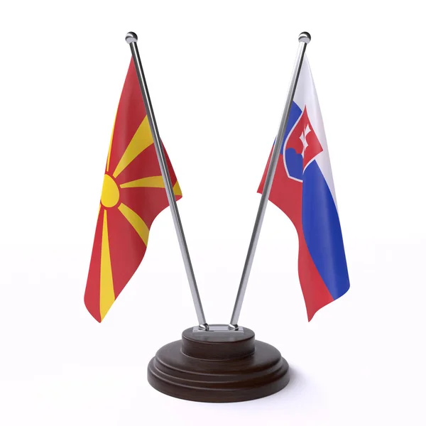 马其顿和斯洛伐克 在白色背景查出的二个桌旗子 — 图库照片