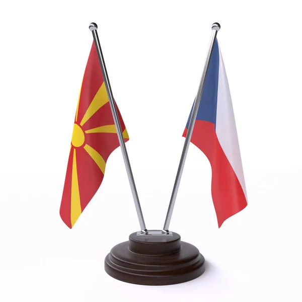 马其顿和捷克共和国 在白色背景隔绝的二个桌旗子 — 图库照片