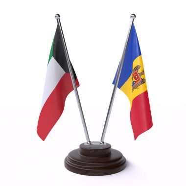 Kuveyt ve moldova, iki beyaz arka plan üzerinde izole bayrakları masa