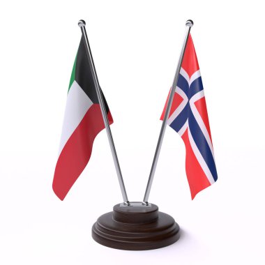 Kuveyt ve Norveç, iki beyaz arka plan üzerinde izole bayrakları masa