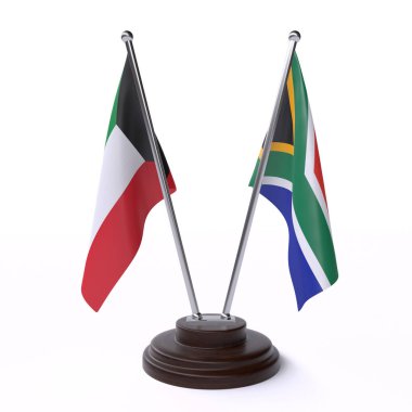 Kuveyt ve Güney Afrika, beyaz arka plan üzerinde izole iki Masa bayrakları