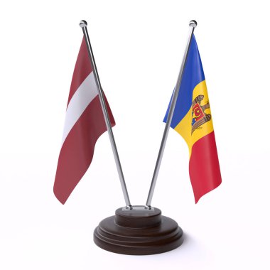 Letonya ve moldova, iki beyaz arka plan üzerinde izole bayrakları masa