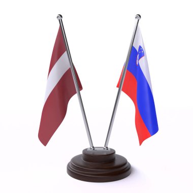 Letonya ve Slovenya, iki beyaz arka plan üzerinde izole bayrakları masa