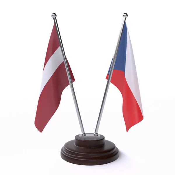 Латвія Чеською Республікою Два Прапорці Настільні Ізольовані Білому Тлі — стокове фото