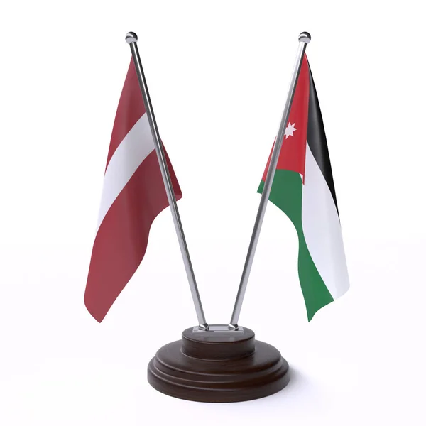 Lettland Und Jordanien Zwei Tischfahnen Isoliert Auf Weißem Hintergrund — Stockfoto
