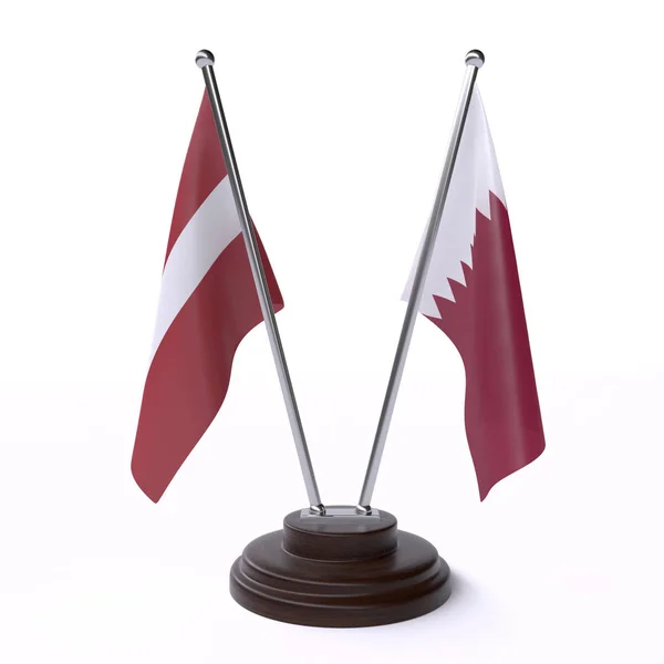 Latvia Qatar Duas Bandeiras Mesa Isoladas Fundo Branco — Fotografia de Stock