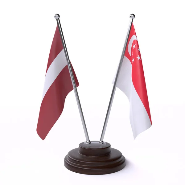 Латвія Сінгапурі Дві Таблиці Прапори Ізольовані Білому Тлі — стокове фото