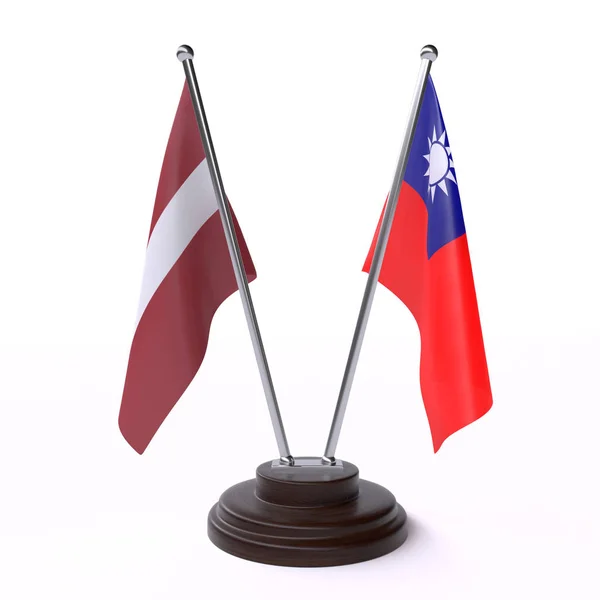 Latvia Taiwan Dos Banderas Mesa Aisladas Sobre Fondo Blanco —  Fotos de Stock