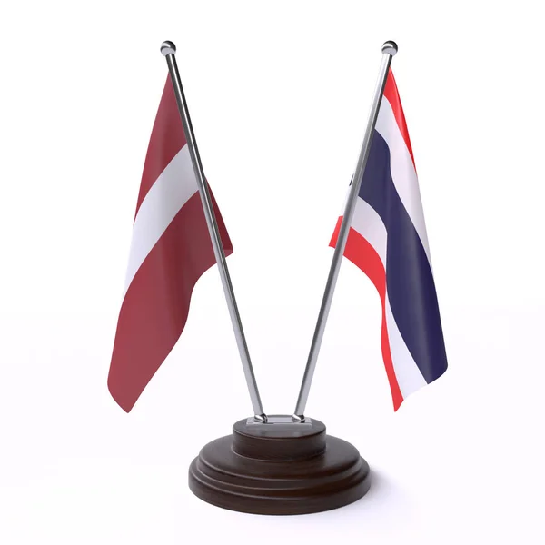 Latvia Tailândia Duas Bandeiras Mesa Isoladas Fundo Branco — Fotografia de Stock