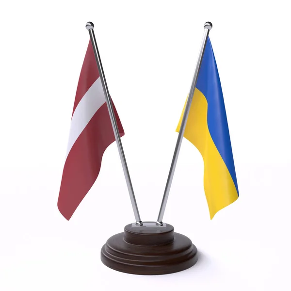 Łotwy Ukrainy Dwa Stoliki Flagi Białym Tle — Zdjęcie stockowe