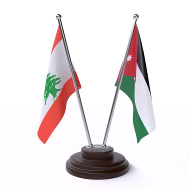 Lübnan ve Ürdün, iki beyaz arka plan üzerinde izole bayrakları masa