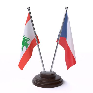 Lübnan ve Çek Cumhuriyeti, beyaz arka plan üzerinde izole iki Masa bayrakları
