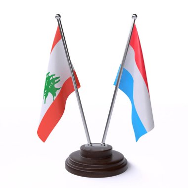 Lübnan ve Lüksemburg, iki beyaz arka plan üzerinde izole bayrakları masa