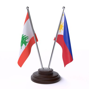 Lübnan ve Türkiye, iki beyaz arka plan üzerinde izole bayrakları masa
