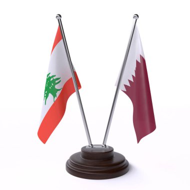 Lübnan ve Katar, iki beyaz arka plan üzerinde izole bayrakları masa