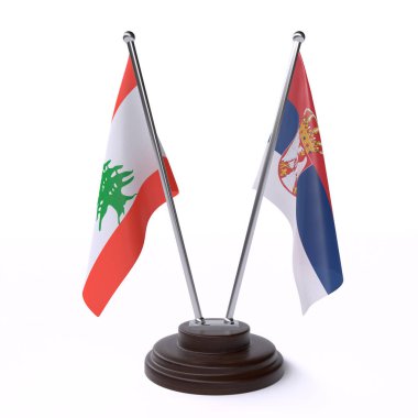 Lübnan ve Sırbistan, iki beyaz arka plan üzerinde izole bayrakları masa