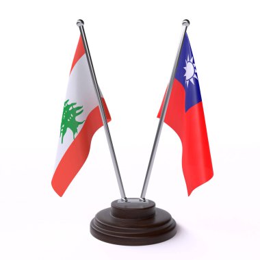 Lübnan ve Tayvan, iki beyaz arka plan üzerinde izole bayrakları masa