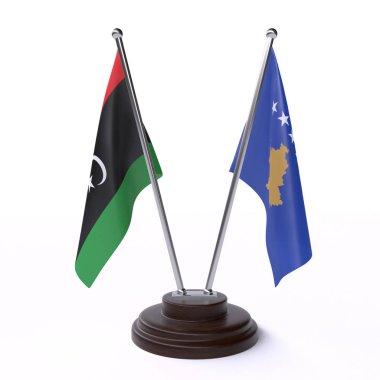 Libya'da ve Kosova, iki beyaz arka plan üzerinde izole bayrakları masa