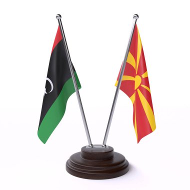 Libya'da ve Makedonya, iki beyaz arka plan üzerinde izole bayrakları masa