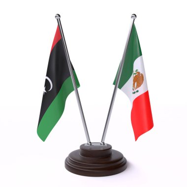 Libya'da ve Meksika, iki beyaz arka plan üzerinde izole bayrakları masa